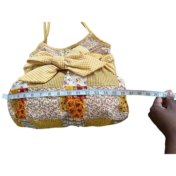 Yellow Floral Patchwork Shoulder Bag With Gingham Bow By Chateau Vintage Read - Picture 7 of 12